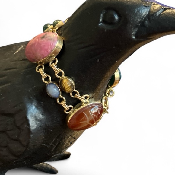 Egyptian Revival Vintage 12K GFCT Multistone Scarab Bracelet - Picture 3 of 10